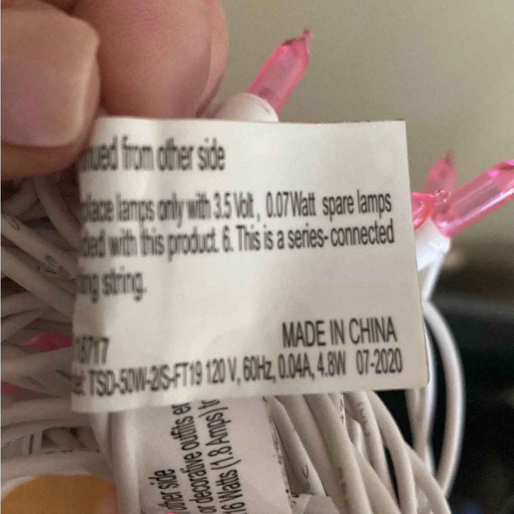 Pink string lights One set Aprx 16 feet long Aprx 50 lights per string